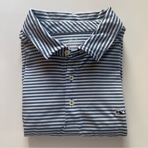 Vineyard Vines Mens Performance Relaxed Blue Stripe Short Sleeve Golf Polo Large